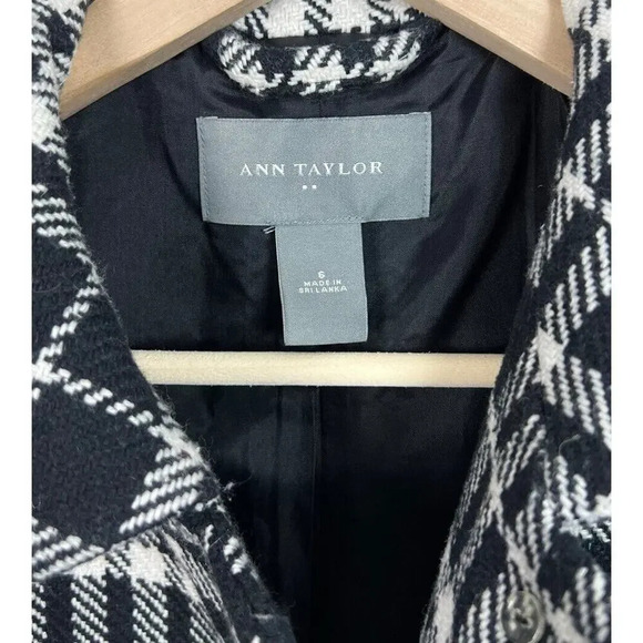 Anne Taylor Plaid Peacoat Size 6 Black & White Recycled Wool Blend Women’s - Picture 4 of 11